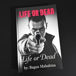 A book cover featuring a male hitman with a mysterious expression, pointing a firearm directly at the viewer