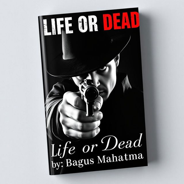 A book cover featuring a male hitman with a mysterious expression, pointing a firearm directly at the viewer