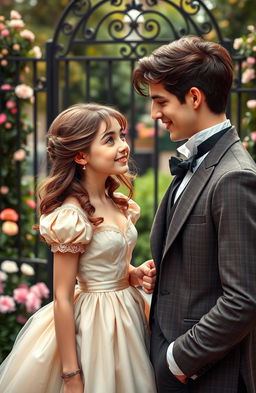 A cute, happy, forbidden romance scene set in the Victorian era