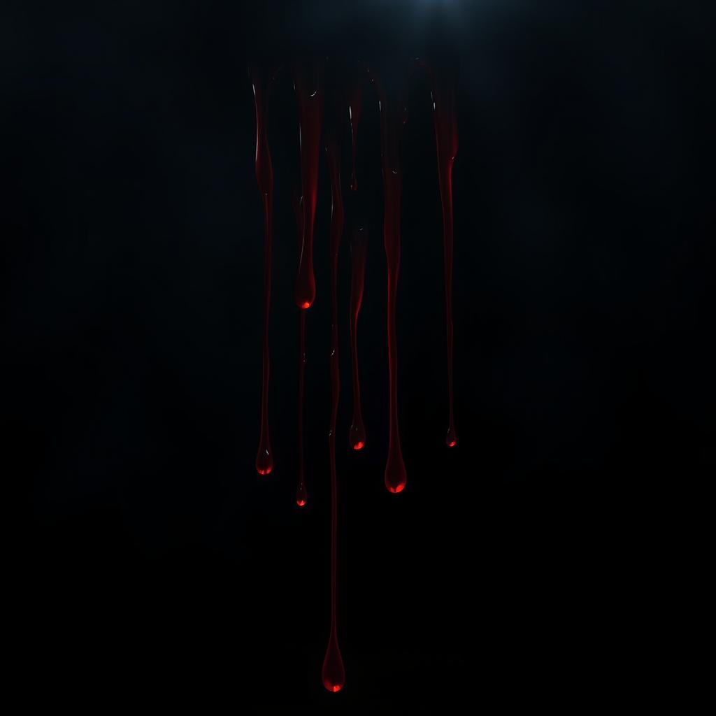 A captivating scene depicting deep red blood droplets dripping into an engulfing darkness