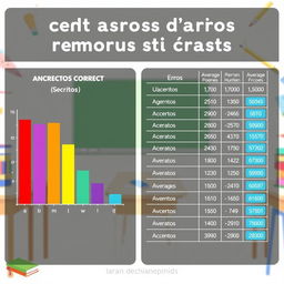 A detailed infographic displaying the number of correct answers and errors for each student in a classroom setting