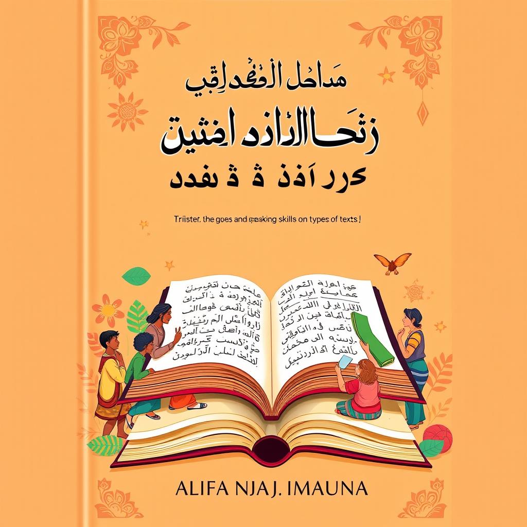 Cover design for an educational book titled 'مهارة الكلام على أنواع النصوص' (Speaking Skills on Types of Texts) authored by ALFA NAJA IMAMUNA