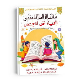 Cover design for an educational book titled 'مهارة الكلام على أنواع النصوص' (Speaking Skills on Types of Texts) authored by ALFA NAJA IMAMUNA