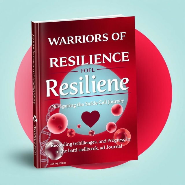 A book cover design titled "Warriors of Resilience: Navigating the Sickle Cell Journey – A Personal Medical Logbook & Journal"