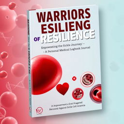 A book cover design titled "Warriors of Resilience: Navigating the Sickle Cell Journey – A Personal Medical Logbook & Journal"