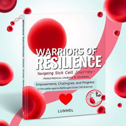 A book cover design titled "Warriors of Resilience: Navigating the Sickle Cell Journey – A Personal Medical Logbook & Journal"