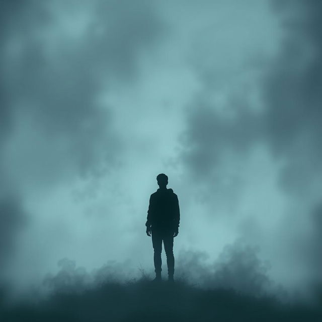 An abstract representation of numbness, featuring a figure silhouetted against a foggy, desaturated background