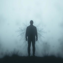 An abstract representation of numbness, featuring a figure silhouetted against a foggy, desaturated background