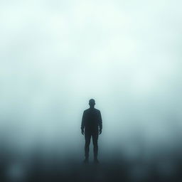 An abstract representation of numbness, featuring a figure silhouetted against a foggy, desaturated background