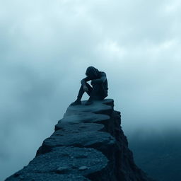 An evocative image representing the feeling of numbness, featuring a solitary figure sitting on the edge of a desolate cliff