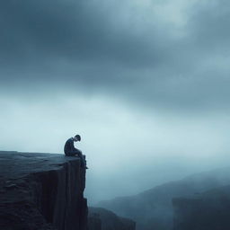 An evocative image representing the feeling of numbness, featuring a solitary figure sitting on the edge of a desolate cliff