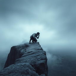 An evocative image representing the feeling of numbness, featuring a solitary figure sitting on the edge of a desolate cliff