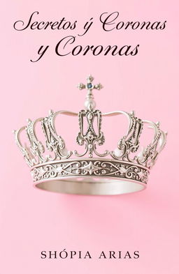 A silver crown finely detailed, sitting majestically against a light pink background
