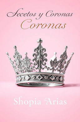 A silver crown finely detailed, sitting majestically against a light pink background