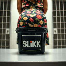 An extreme close-up of a round booty bending over a visitation counter, showcasing the bottom of the cheeks