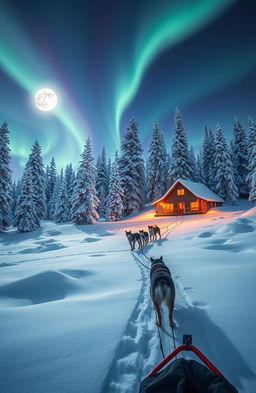 A breathtaking winter landscape depicting the journey to the North Pole through Finnish Lapland