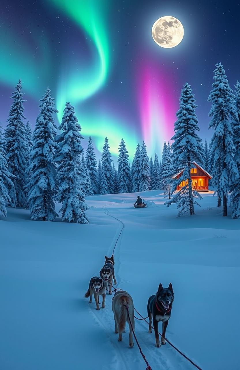 A breathtaking winter landscape depicting the journey to the North Pole through Finnish Lapland