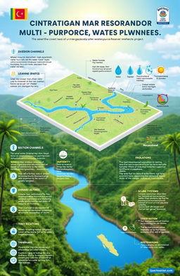 An informative and detailed infographic illustrating the water diversion and water resources planning in the Moragahakanda Multipurpose Reservoir Project of Sri Lanka