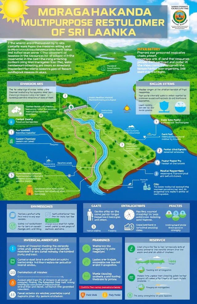 An informative and detailed infographic illustrating the water diversion and water resources planning in the Moragahakanda Multipurpose Reservoir Project of Sri Lanka