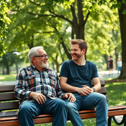 A heartwarming scene of a man and his dad enjoying a heartfelt conversation