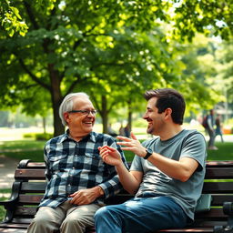 A heartwarming scene of a man and his dad enjoying a heartfelt conversation