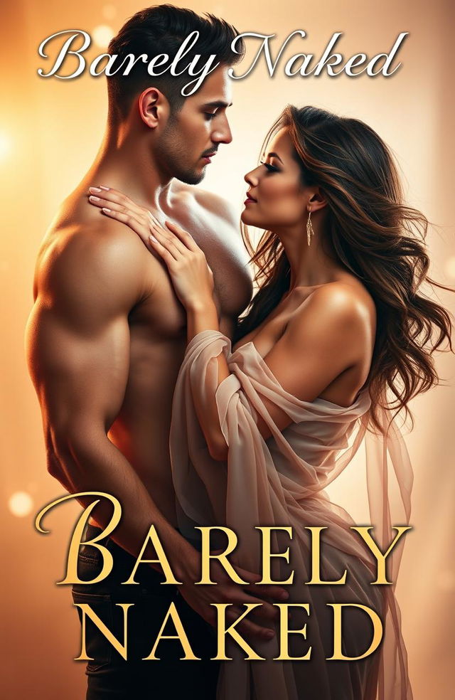 An enticing book cover for an erotic romance novel titled 'Barely Naked', featuring an alluring couple in a passionate embrace