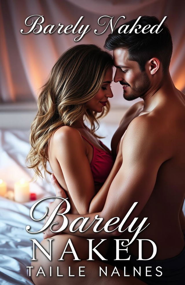 A suggestively intimate scene from the cover of an erotic romance novel titled 'Barely Naked'