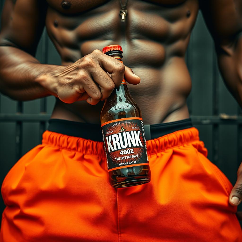 A close-up waist and torso shot of a muscular African American gang member, showcasing his strong physique