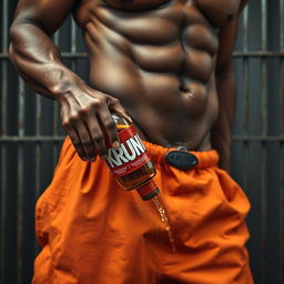 A close-up waist and torso shot of a muscular African American gang member, showcasing his strong physique