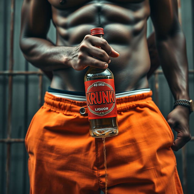 A close-up waist and torso shot of a muscular African American gang member, showcasing his strong physique