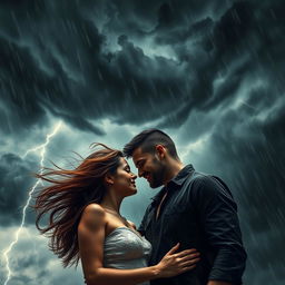 A dramatic and romantic scene depicting a strong emotional connection, symbolizing wild love