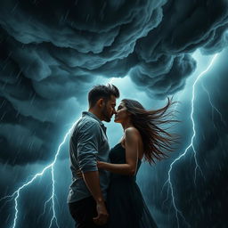 A dramatic and romantic scene depicting a strong emotional connection, symbolizing wild love