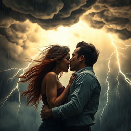 A dramatic and romantic scene depicting a strong emotional connection, symbolizing wild love