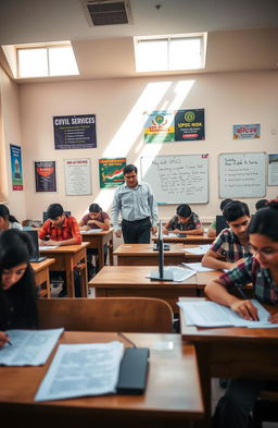 A well-organized UPSC test series setup in a classroom environment