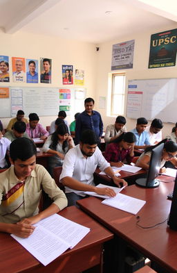 A well-organized UPSC test series setup in a classroom environment
