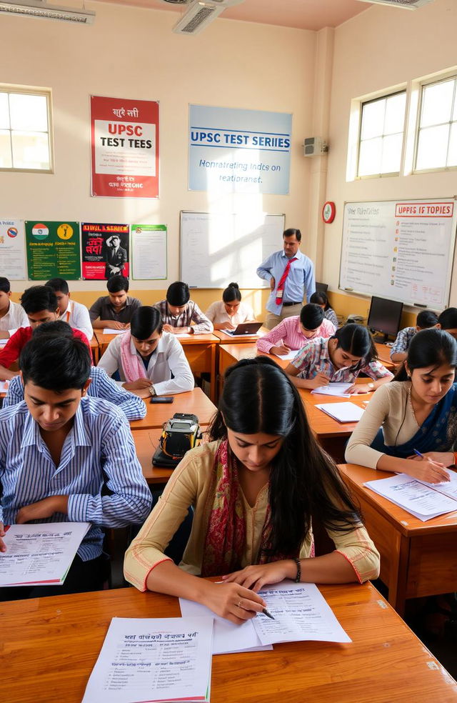 A well-organized UPSC test series setup in a classroom environment