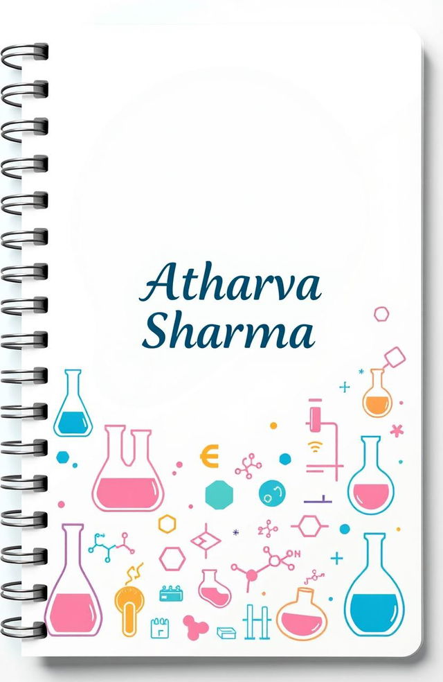 A visually appealing cover page design for a chemistry notebook featuring a spiral binding