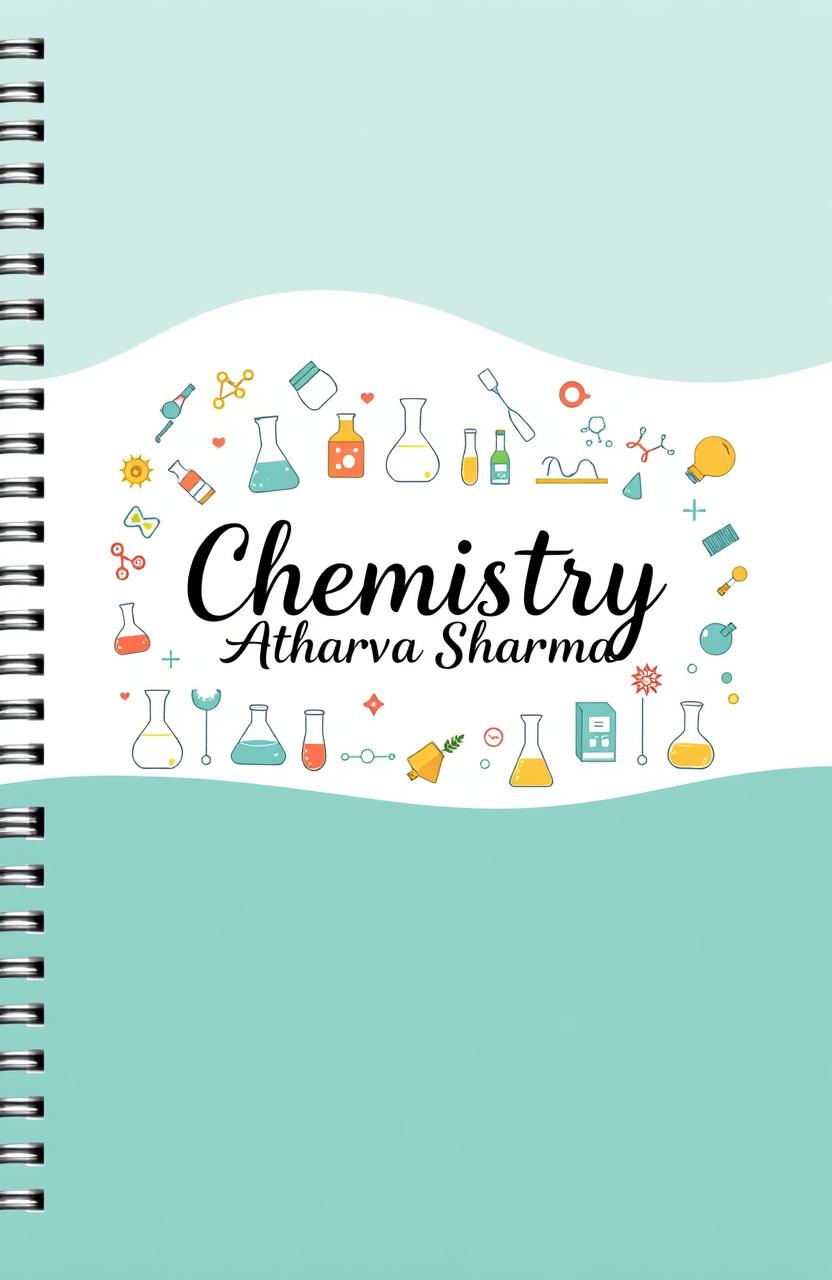 A visually appealing cover page design for a chemistry notebook featuring a spiral binding