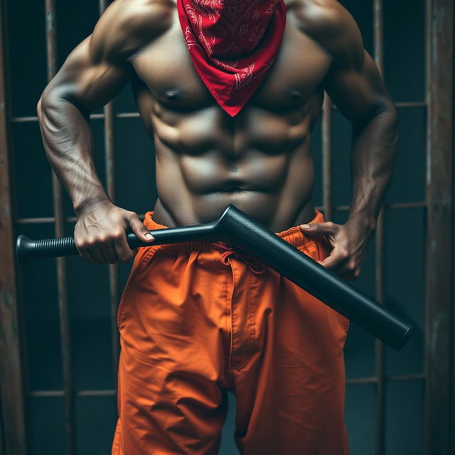 A close-up waist and torso shot of a muscular African American gang member