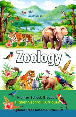 A beautifully illustrated zoology textbook cover designed for higher secondary school students in Bangladesh