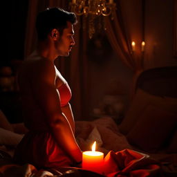A romantic scene depicting deep, smoldering desire, capturing the atmosphere of a slowly building seductive and intimate connection between two adults