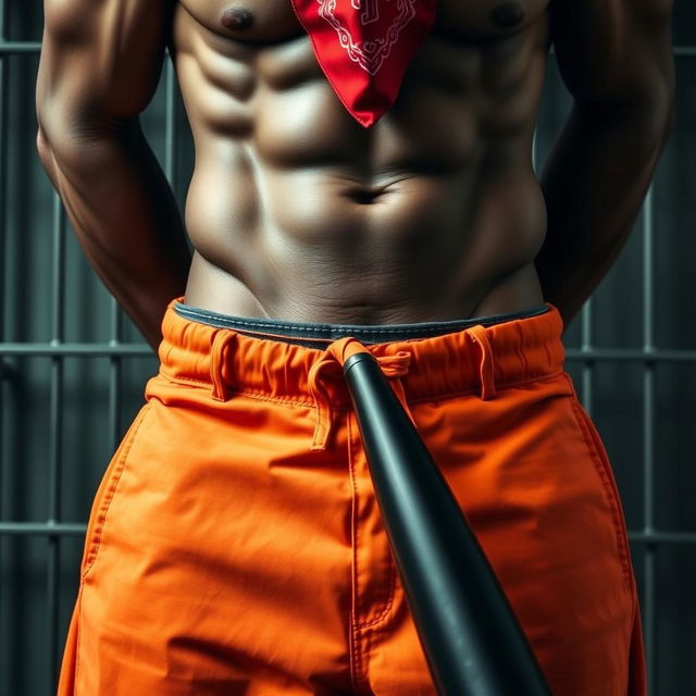 A close-up waist and torso shot of a muscular African American gang member