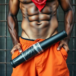 Close-up shot focusing on the waist and torso of a muscular African American gang member