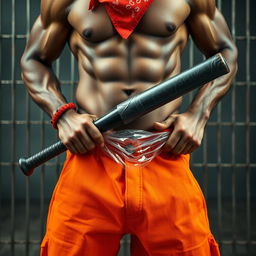 Close-up shot focusing on the waist and torso of a muscular African American gang member