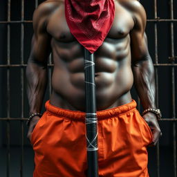 A close-up waist and torso shot of a muscular African American gang member