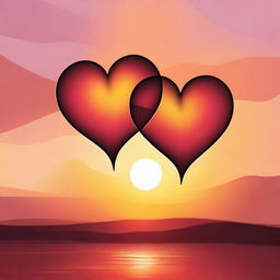 Create an abstract image symbolizing love, with two hearts intertwined under a warm, glowing sunset.