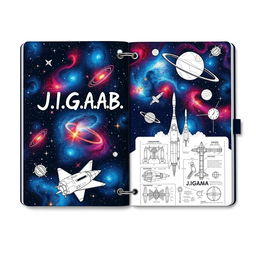 An artistic engineering notebook design, featuring the title 'J