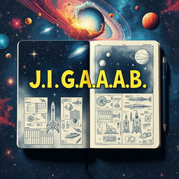An artistic engineering notebook design, featuring the title 'J