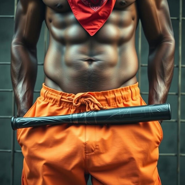 A close-up shot focusing on the waist and torso of a muscular African American gang member