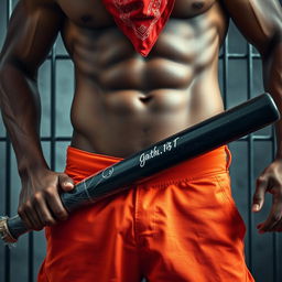 A close-up shot focusing on the waist and torso of a muscular African American gang member